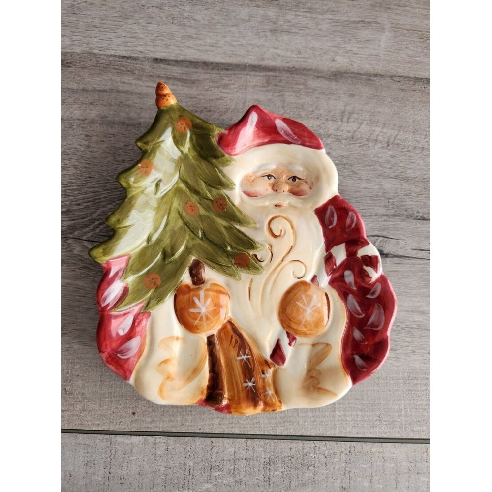 Whimsical Christmas Santa Claus Tree Large Plate Platter Hand Painted 12"